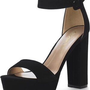 Women's Heeled Sandal Faux Suede 4.5-inch Block Heel Open Toe Casual Dress